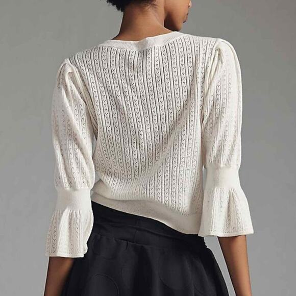 PAIGE Magnolia Ivory Sweater Size Medium Lightweight Sheer Silk Blend Stretch - Picture 9 of 11